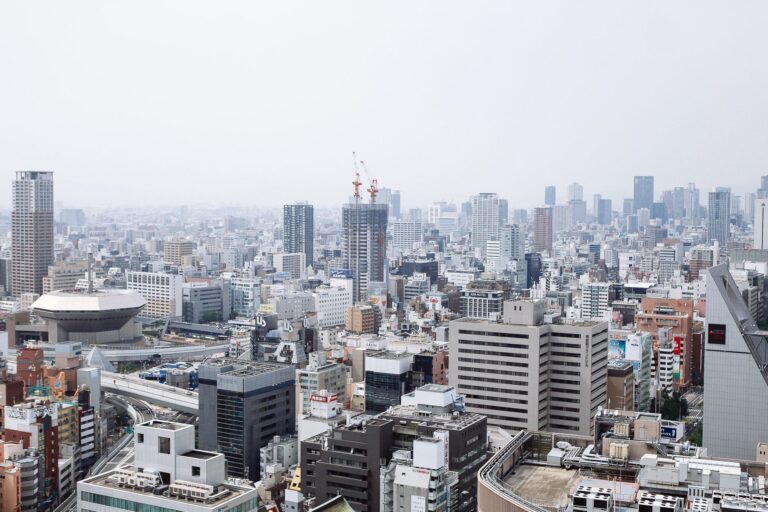 Breathtaking aerial view of a bustling urban skyline in a metropolitan city.