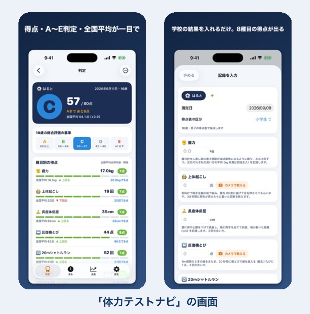 新体力テストの判定の見方のアプリの画面
